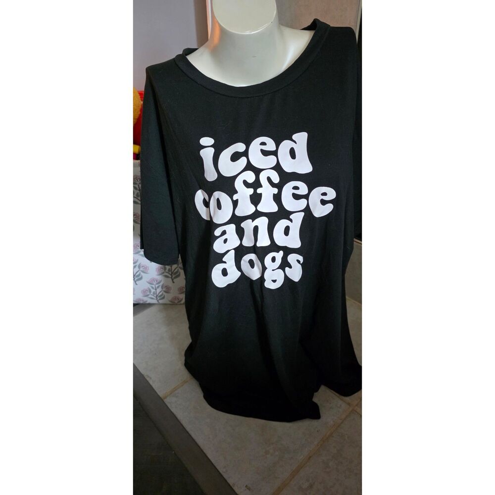 "Iced Coffee and Dogs" Oversized Graphic T-Shirt - Women's Size 1XL